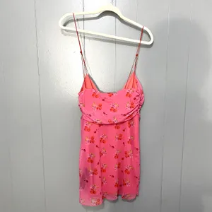 NEW Urban Outfitters Pink Cherry Mesh Summer Bright Side Lace-up Mini Dress M thumbnail 7