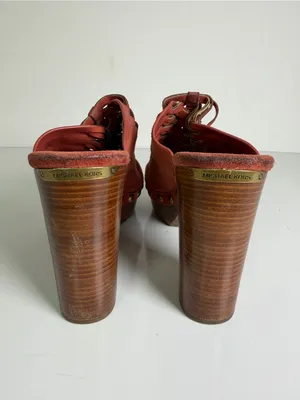 Michael Kors Women’s Sz 9 Rust Suede Woven Studded Platform Clog Heel Sandals thumbnail 2