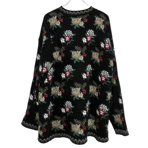 Dana Scott 1980s Vintage Sweater Black Floral Grandmacore Knit Large Retro thumbnail 3