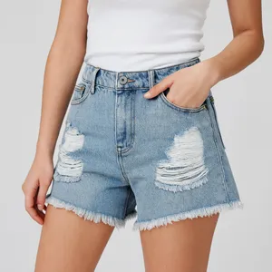 S.O.N.G. Womens Blue Distressed Denim Jeans Perfect Super High Rise Shorts thumbnail 1