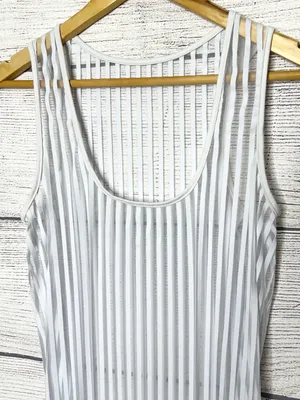 Sheer White Stripe Scoop Neck Sleeveless High Slit Maxi Dress Swim Cover Small thumbnail 2