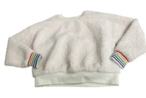 Sundry Faux Fur Sherpa Sweatshirt Cream Rainbow Striped Cuffs Size 1 Small thumbnail 1