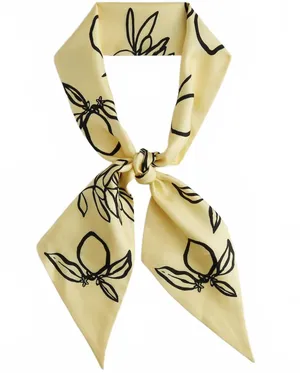 Madewell 100% Silk Twill Tie Scarf Hair Bag Accessory Floral Iced Lemon NWT thumbnail 1