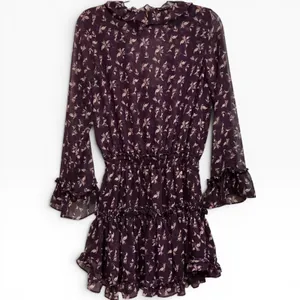 MISA Los Angeles Alina Mini Dress Purple Floral Ruffle Smocked‎ Flirty Small thumbnail 4