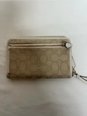 Coach Beige Signature Canvas Zip Wristlet with Leather Trim thumbnail 2
