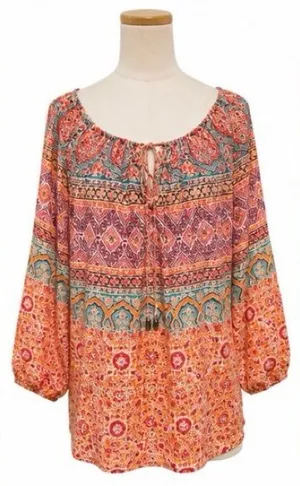 Lauren Ralph Lauren 100% Cotton Peasant Blouse Floral Paisley Print Size Large thumbnail 1