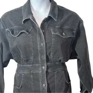 Vintage Free People Black Denim Mini Dress Medium thumbnail 6