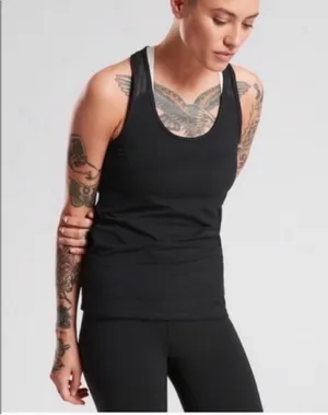 Athleta black bakasana racer back tank top. Mesh back thumbnail 2
