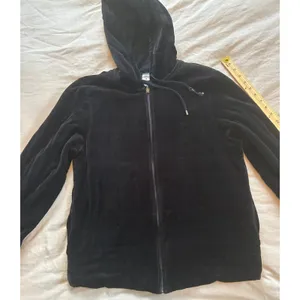 Real Clothes Women Black Velour Quilted Zip Up Hoodie Sweatshirt Size Large thumbnail 2