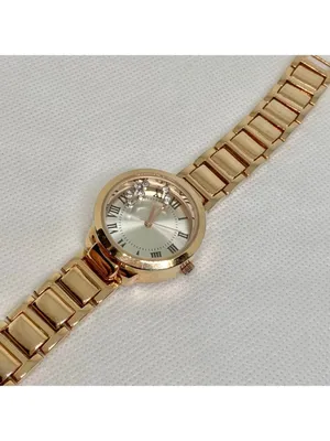 Rose gold tone women’s watch 29mm quartz analog floating crystals 7” running thumbnail 3