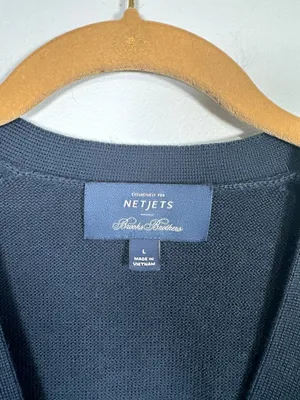 Brooks Brothers Large Womens Cardigan Striped Wrists Navy Blue V-Neck Wool Blend thumbnail 3