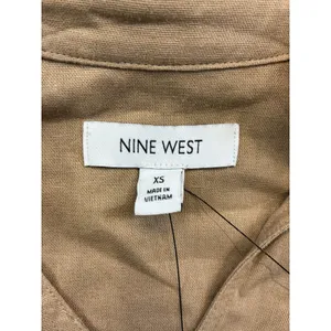 Nine West Women's Linen Blend Cropped Utility Shirt‎ Short Sleeves Khaki Size XS thumbnail 2