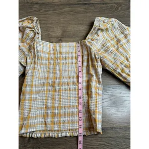 EUC Womens Maeve Anthropologie Square Neck Plaid Blouse puff‎ sleeve size M thumbnail 5
