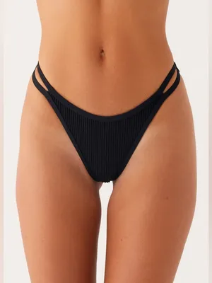 NWT Hollister Ribbed Double-Strap Cheeky Bikini Bottom - Black - S thumbnail 1