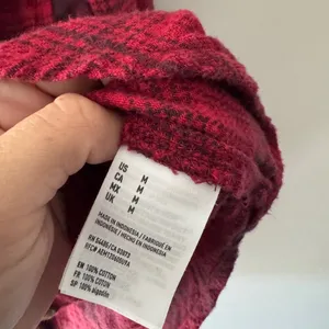 American Eagle Red Oversized Fit “Destroyed”‎ Plaid Button Down Top thumbnail 6
