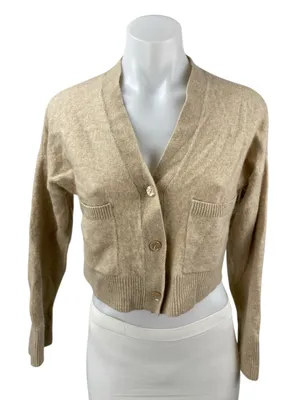Abercrombie & Fitch Beige Long Sleeve V Neck Button Crop Cardigan Sweater Top S thumbnail 1