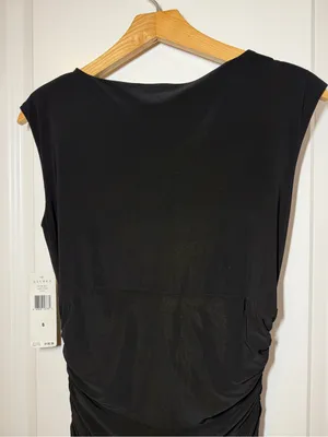 Ralph Lauren Black Draped Ruched Sheath Midi Dress Wedding Guest Date Night thumbnail 7