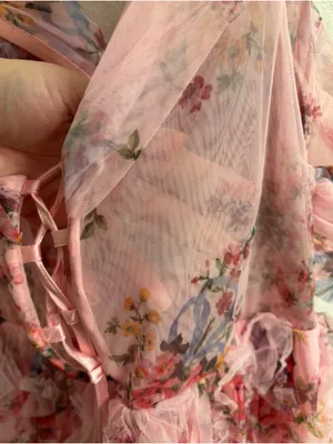 Feariesty Pink Floral Ruffle Strapless Formal Dress thumbnail 4
