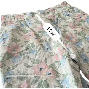 Vintage 90s Pastel Floral Linen Pants TARAZZIA Size Large Cottage Coastal Boho thumbnail 6