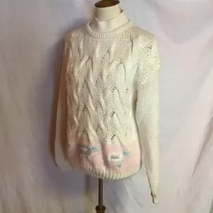 Vintage 80s Hand Knit Turtleneck Sweater | Cream Cable Knit Cottagecore thumbnail 9