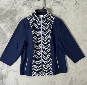 Chicos Zenergy Neema Print Blocked Jacket Midnight Navy Athleisure Size 1 8/10 M thumbnail 1