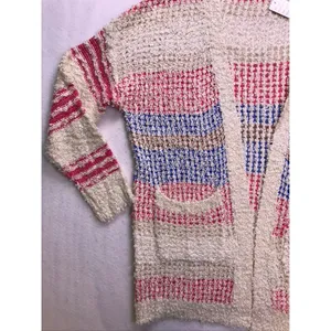 Adora Cardigan Sweater Womens 2XL 3XL Ivory Red Blue Striped Open Front‎ thumbnail 6