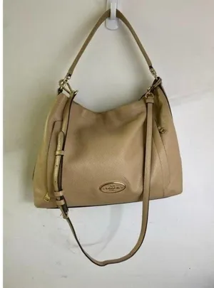 coach medium w adjustable strap tan leather cross thumbnail 2