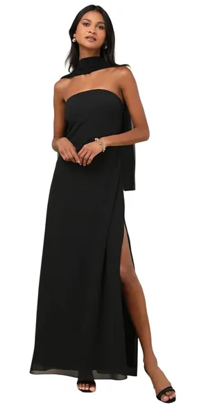 Lulus Rawya Black Strapless Maxi Dress DJ1566 Size M NWT thumbnail 1