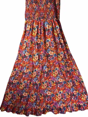 Band of Gypsies Collective XL Floral Smocked Maxi Dress Red Orange Ruffle Boho Sundress thumbnail 4