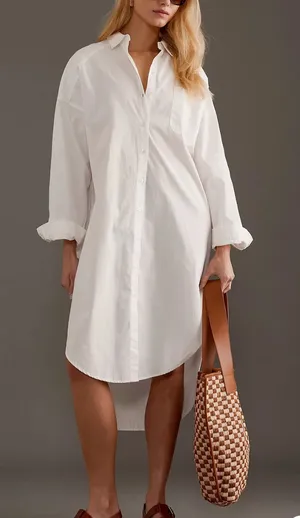 By Anthropologie White Linen Shirt Dress Long Sleeve Coastal Chic Quiet Luxury thumbnail 1