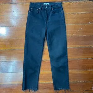 RE/DONE 70s High Rise Stove Pipe Washed Noir Black Raw Hem Jeans 26💛🎀 thumbnail 6