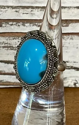 Faux turquoise and silver tone statement ring size 5.5 Blue thumbnail 1