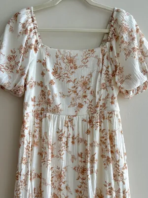 Blu Pepper Floral Puff Sleeve Mini Dress, White/Brown, Size Medium thumbnail 3