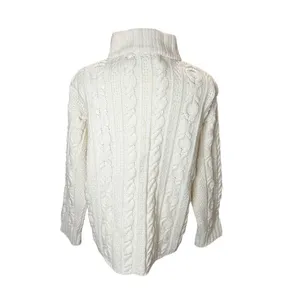 Inis Crafts Ireland Merino Wool Fisherman Cable Knit Zip Sweater Cream Small thumbnail 5