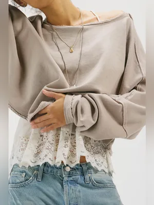 NWT Free People We The Free To The East Pullover - Chateau Grey - medium thumbnail 3