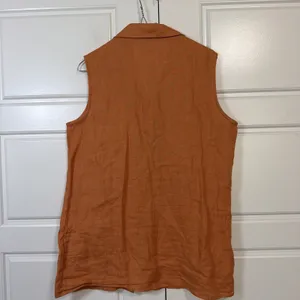Banana Republic Shirt Women Large Orange Vintage 100% Linen Sleeveless Safari thumbnail 10
