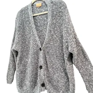 Lazy Sweater Ribbed‎ Knit Cardigan S Gray Dolman Linen Blend Chunky Relaxed thumbnail 4