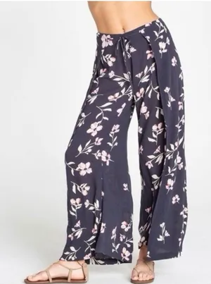 Billabong Black Floral Adventure Spirit Pull-On Wide-Leg Pants Size M thumbnail 1