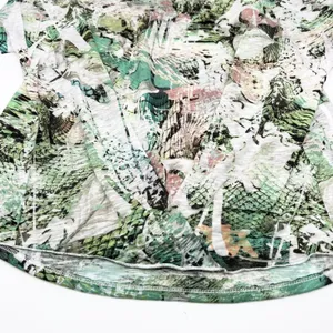 Tryst Womens S T-Shirt‎ Twist Front Round Neck Abstract Green Pink White Active thumbnail 5