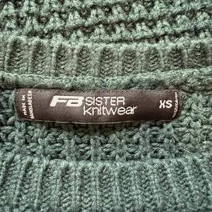 FB Sister Knitwear Green Chunky Knit Varsity‎ Sweater Crop thumbnail 5