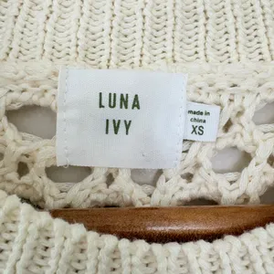 Luna Ivy Sweater Granny Square XS Cream Crochet Patchwork Boho Open Knit thumbnail 4