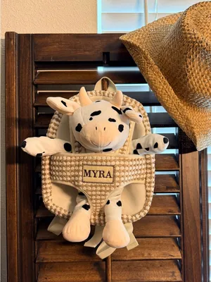 Myra Bag Plush Cow Kids Backpack in Cream and Black thumbnail 4