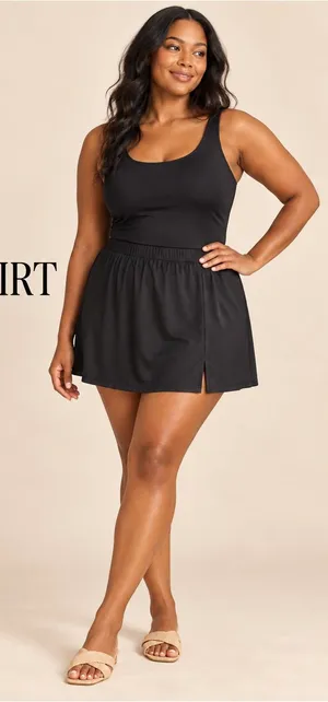 Black Swim Skirt Size 18 Built-In Brief Side Slit Swim Bottom NWOT thumbnail 1