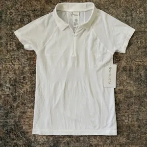 NWT Athleta Momentum Seamless Polo Tee White Short Sleeve Quarter Zip Shirt S thumbnail 1