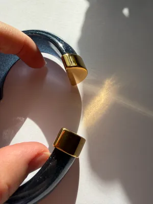 Bold gold and blue chunky statement bangle bracelet resin and stainless steel thumbnail 4