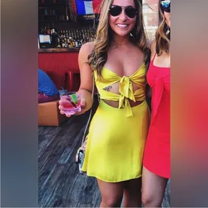 Lovers and friends Nate mini Yellow satin cut out drop waist mini dress thumbnail 2