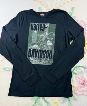 Harley‎ Davidson Motorcycles Black Long Sleeve Graphic Tee Shirt X-Large thumbnail 1