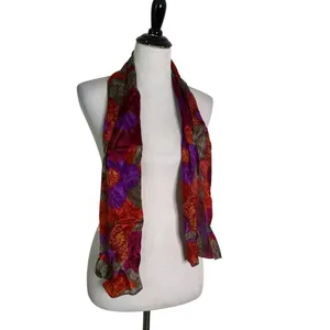 Liz Claiborne Vintage 80s 100% Silk Lightweight Scarf Floral Red Abstract Made in Japan 55" thumbnail 3