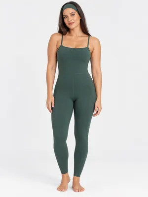 All in Motion M Green Open Back Active Jumpsuit Unitard Square Neck Workout thumbnail 3
