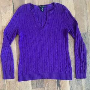 Ralph Lauren Purple Cable Knit Sweater Size Medium thumbnail 1